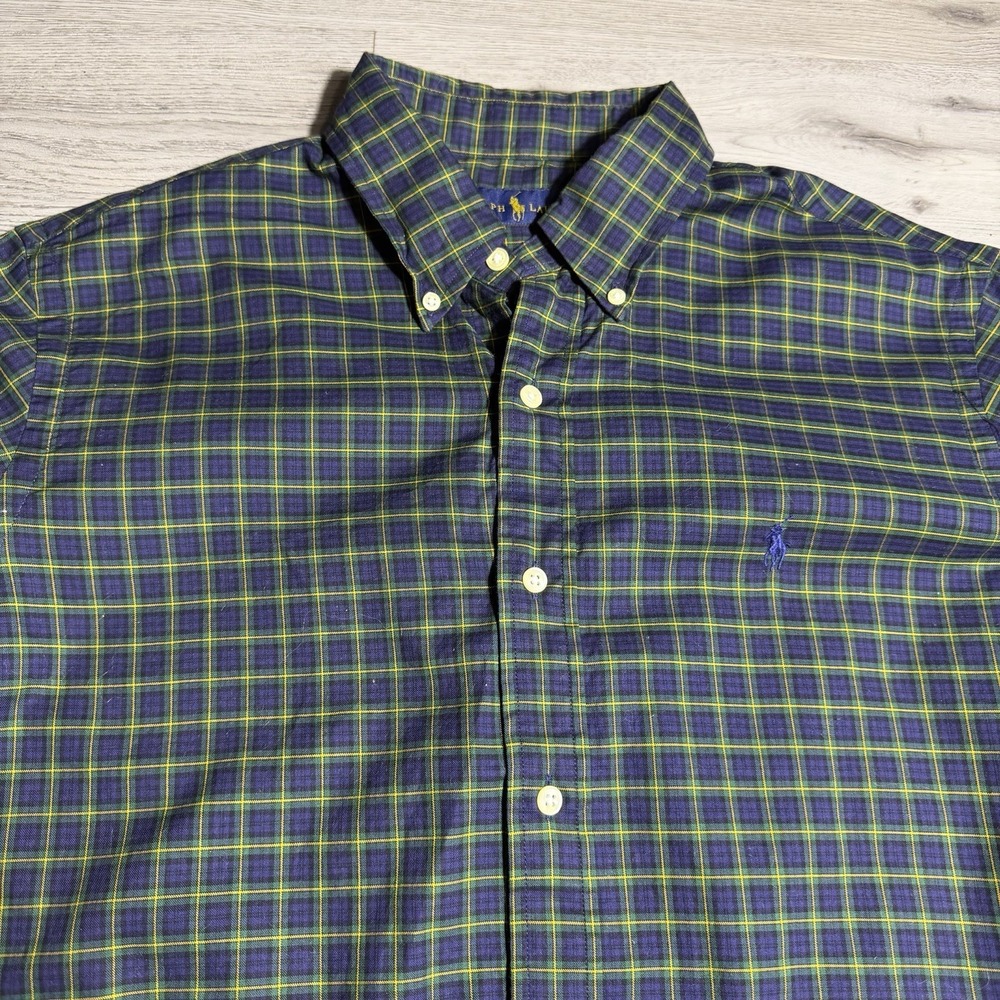 Polo Ralph Lauren Plaid‎ Button Down Shirt Men L Blue Green